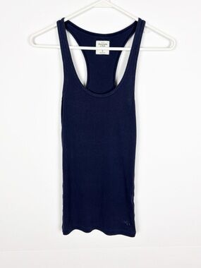 Abercrombie & Fitch Tank Top Size Medium Navy Blue Racer Back Ribbed Y2K